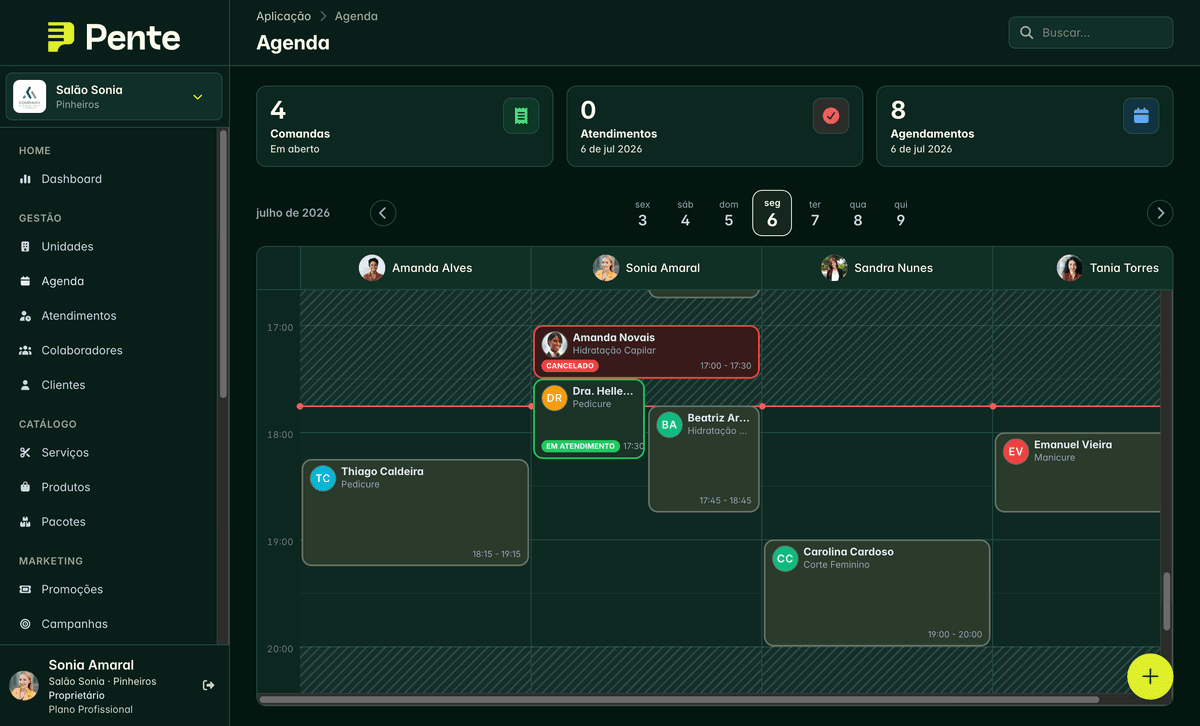 Agenda do Pente na versão web