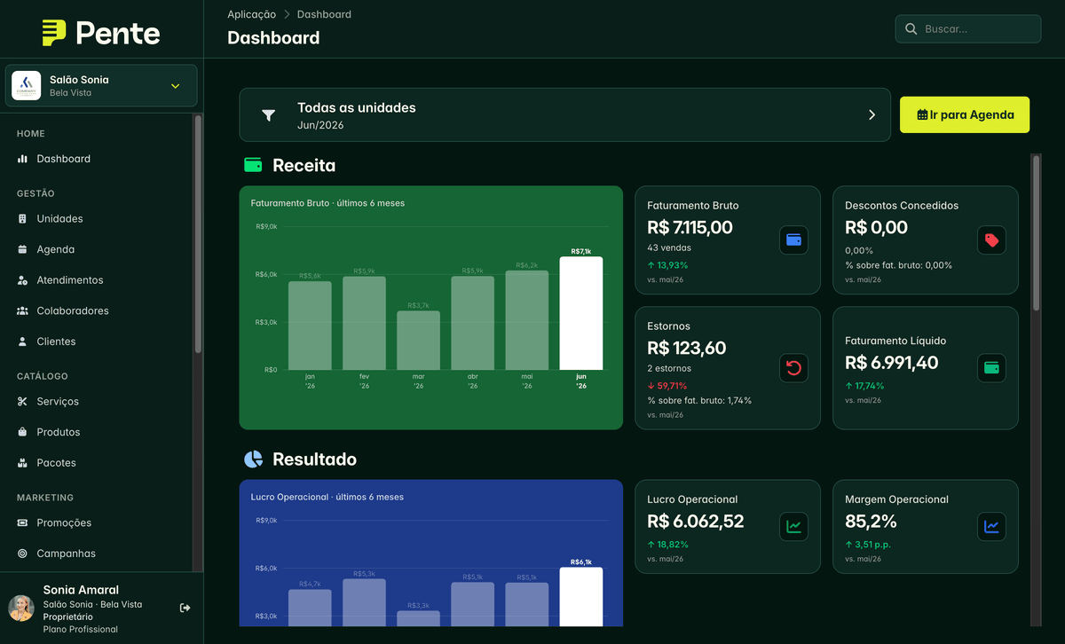 Dashboard do Pente na versão web